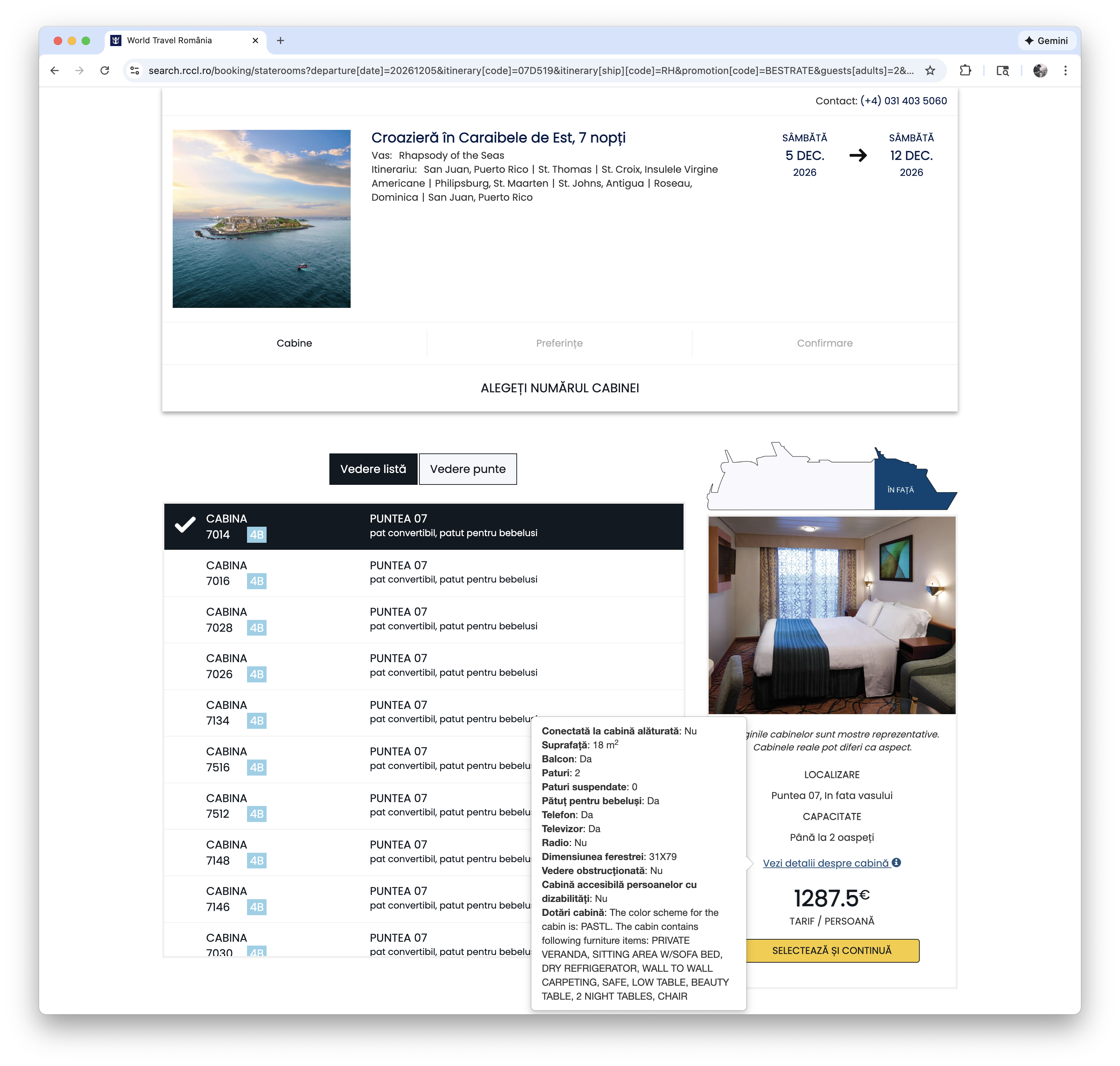 Stateroom detail on rccl.ro